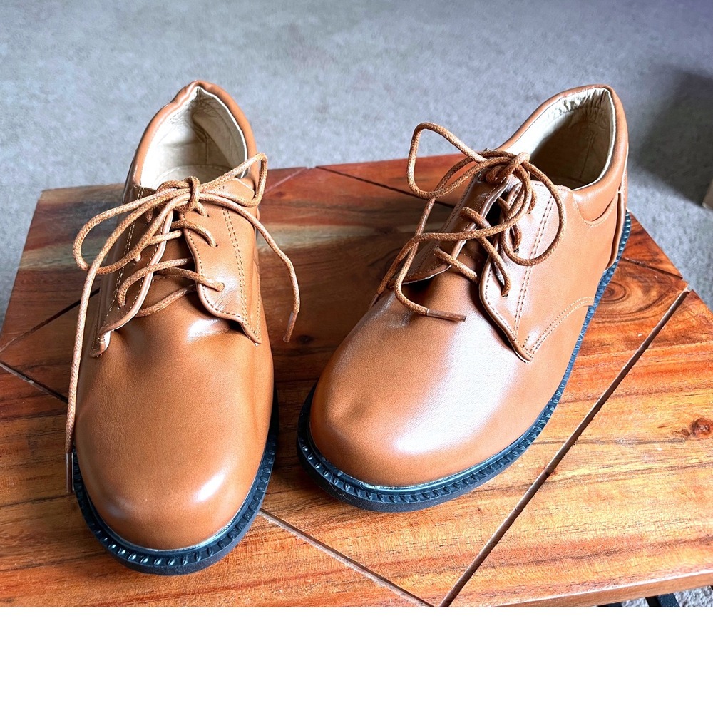 AKK Life‎ Style Boys Tan Brown Lace Up Oxford Dress Shoes Size 34 EU US 3